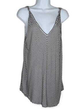New LOFT Outlet Striped Top Sleeveless Knot Stretch V Neck Black & White NWOT S